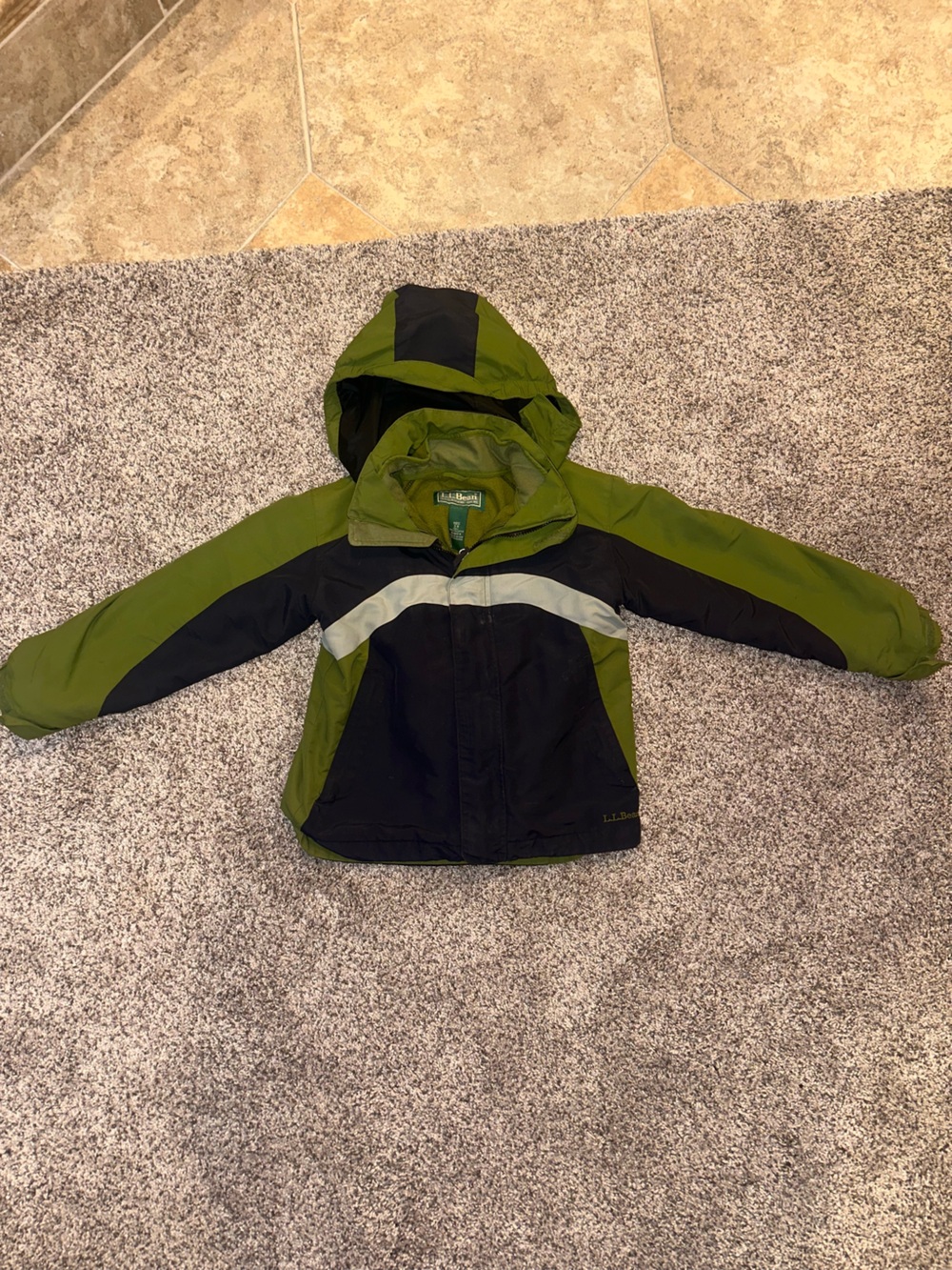 L.L. Bean Kids' Green and Black Hooded Puffer Jacket